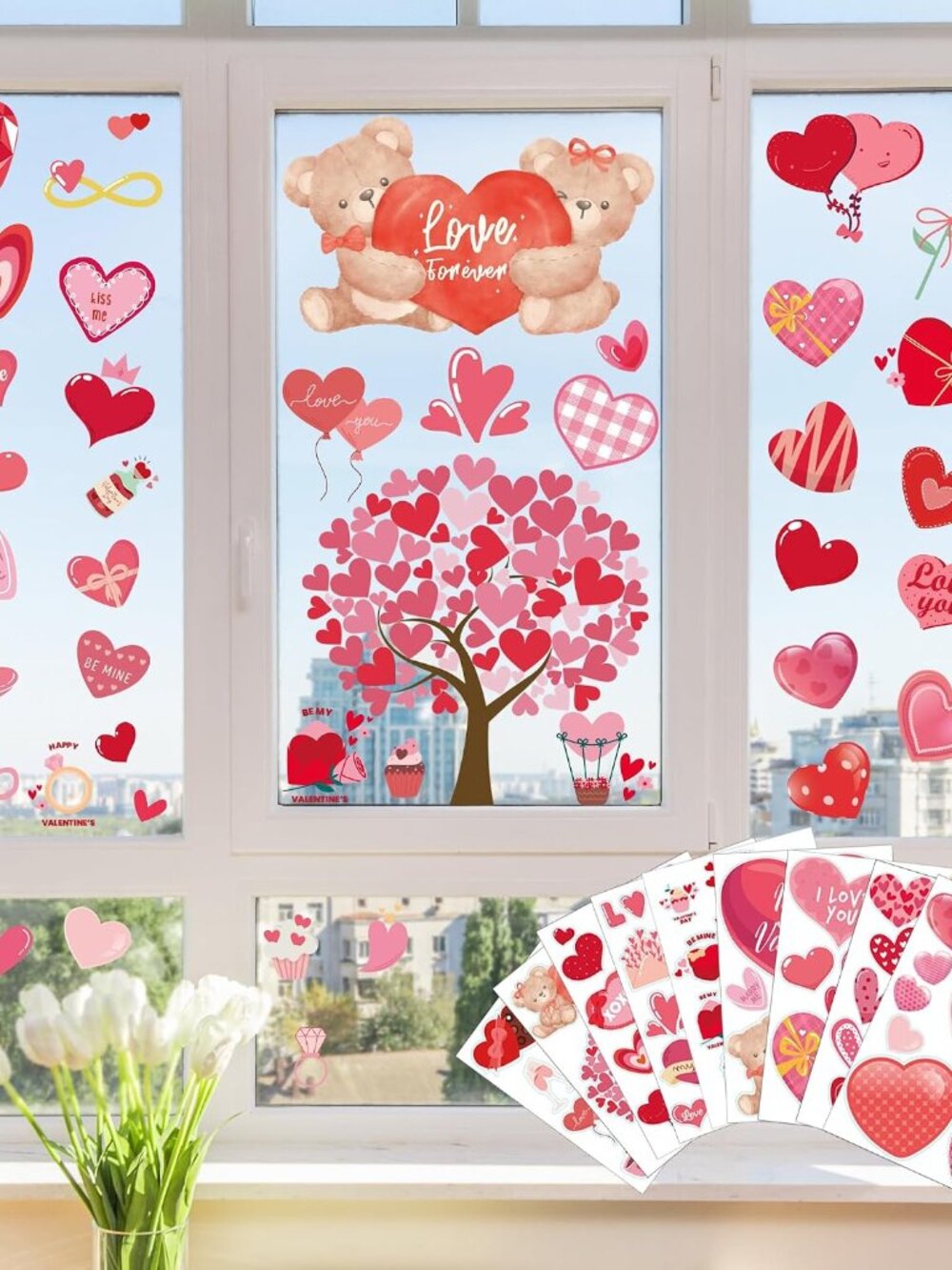 Valentines Day Decorations - Heart Window Clings for Glass | Valentines Decor In